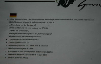 Ruf Porsche Datenblatt
Nur wenige Porsche beschleunigen so schnell wie die E-Eversion "Greenster"
