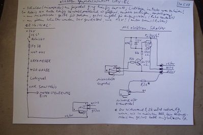 Schaltplan Elektronik-Gaspedalschalter
Diese Schaltung entlastet den Gaspedalschalter am City-El. Der sonst übliche und sogar hörbare (!) Lichtbogen bei Schützabschaltung wird zuverlässig verhindert. Habe meinen Schalter, der schon auffällig war, weiter benutzen können. Läuft jetzt schon drei Jahre ohne Probleme.
Keywords: Schaltplan Elektronik Gaspedalschalter Verstärker Schutz Nachbrenner für Mikrotaster